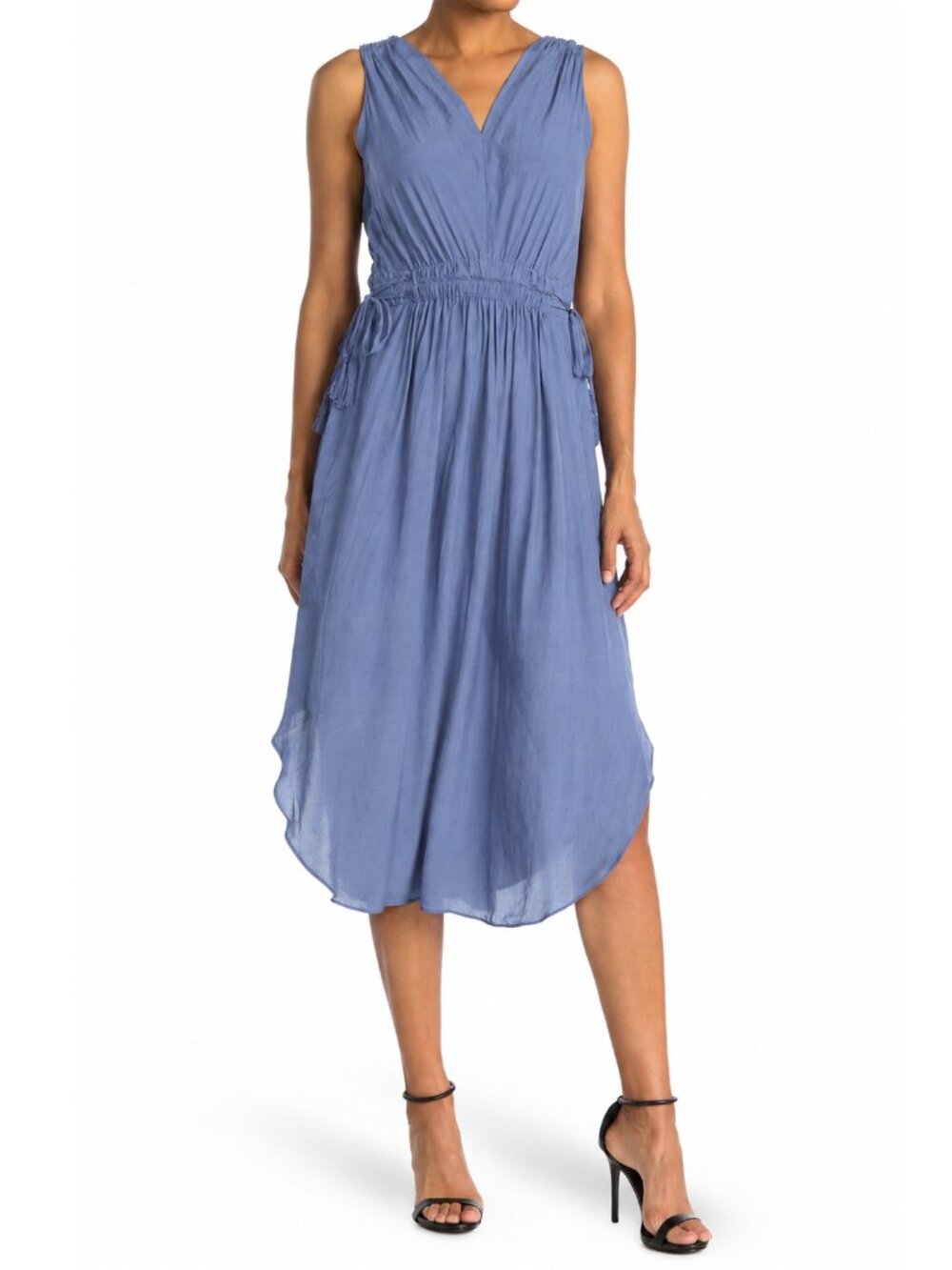 T TAHARI V-Neck Sleeveless Drawstring Waist Midi Dress Periwinkle XS #A4564